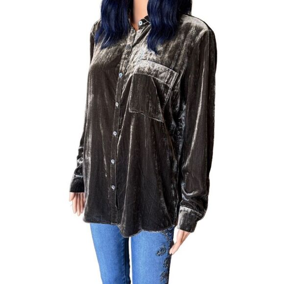NWT ATM Anthony Thomas Melillo Brown Boyfriend Oversized Velvet Shirt - Picture 6 of 8
